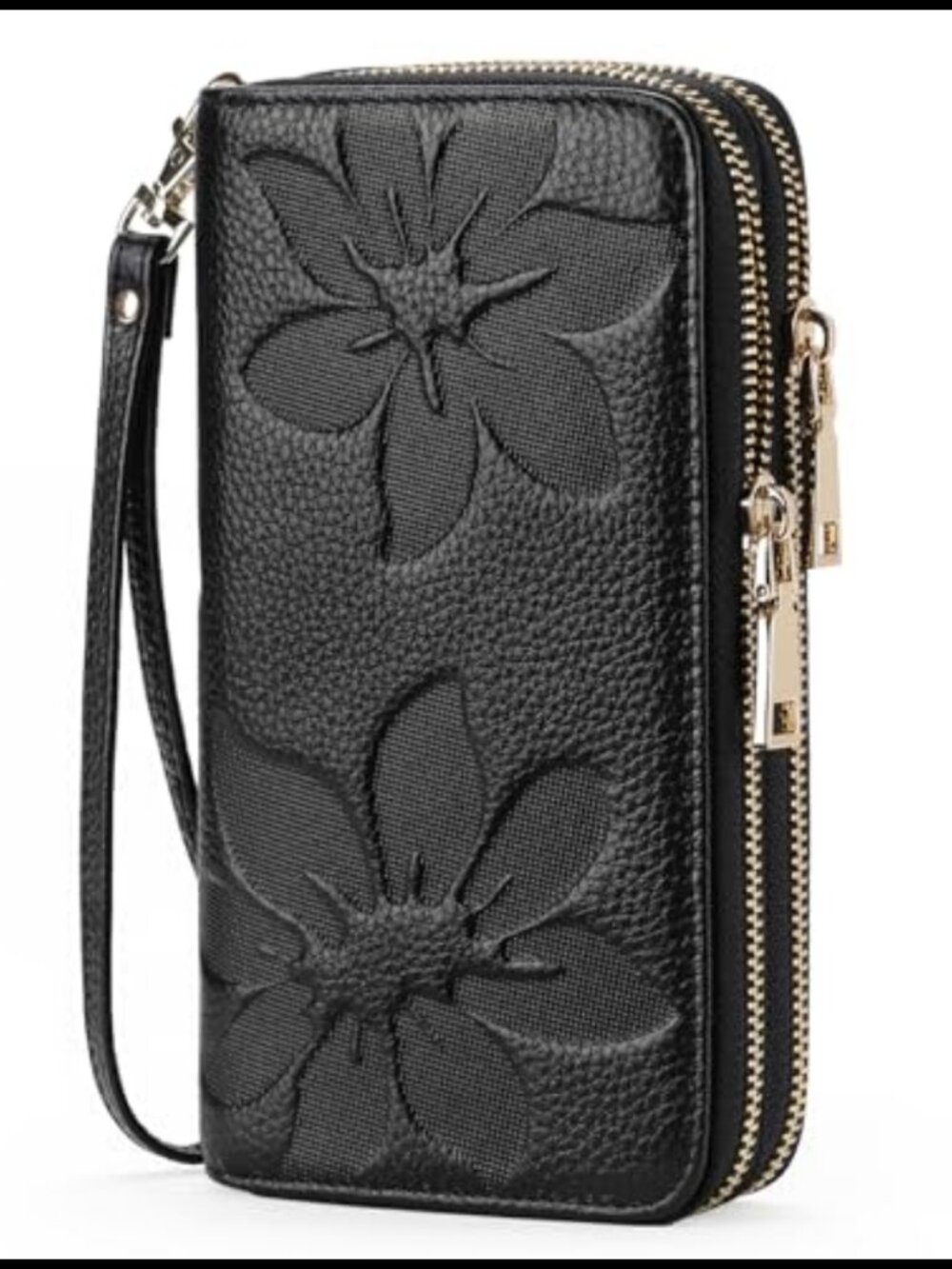 RFID Blocking Leather Wristlet Wallet Clutch with Flower Pattern